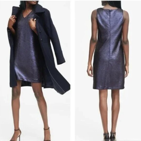 Banana Republic NWT blue sequin v neck sleeveless shift dress size 0P - Picture 1 of 5